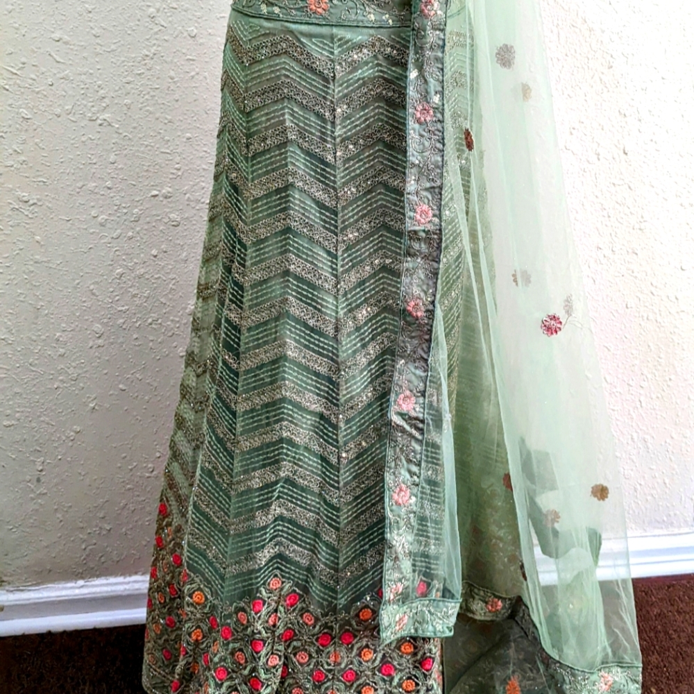 Green Wedding Sangeet Haldi Lehenga Choli